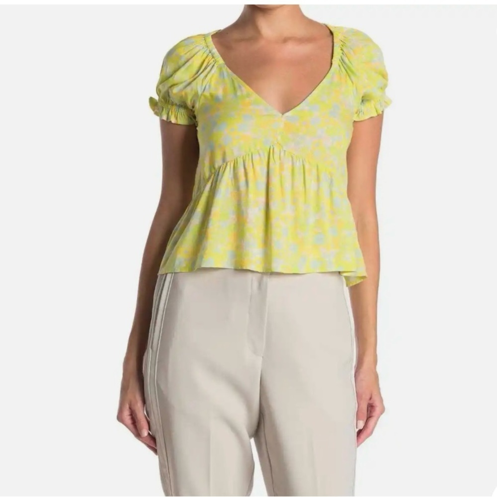 Nordstrom Abound Women's Puffed Sleeve Blouse Multi Tarry Yellow Floral NWT